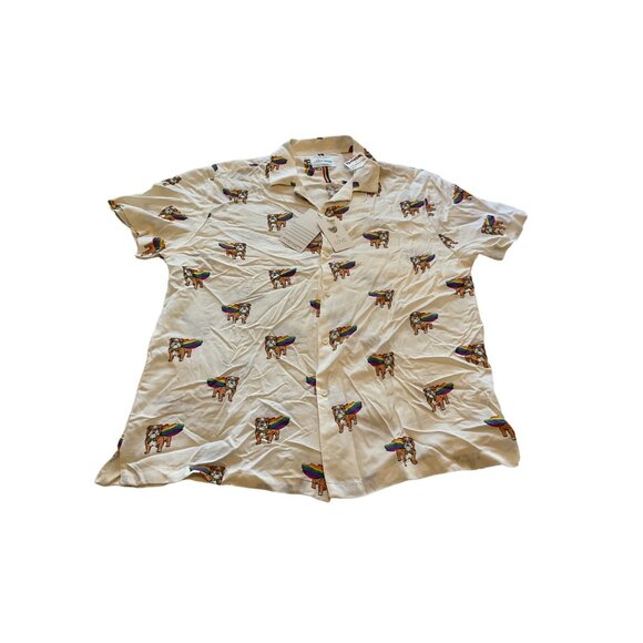 Denim & Flower Bulldog Rainbow Button-Up Shirt Size XL Viscose White - Picture 1 of 9